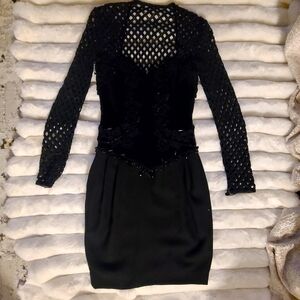 Black Long Sleeve Graphic Cut Out Mini Dress